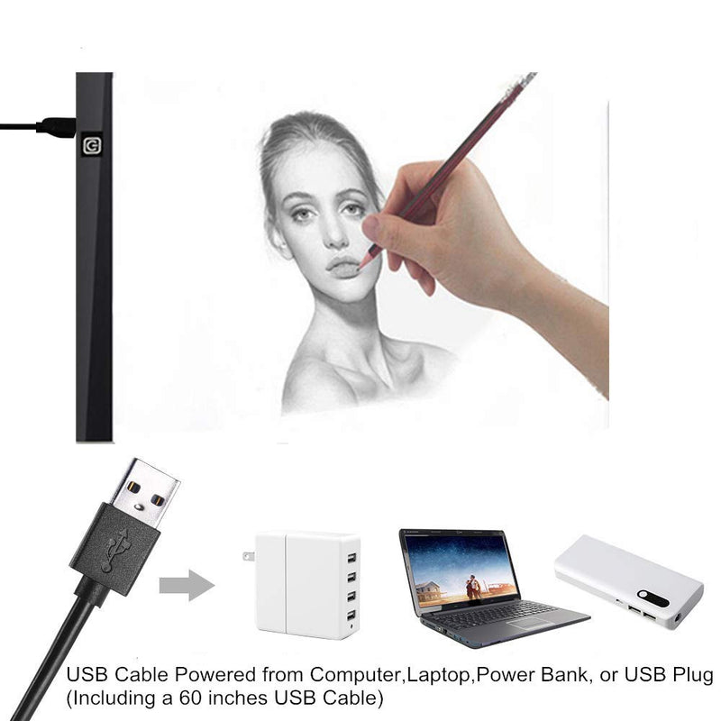 A4 Light Box, BTGGG Portable LED Tracing Light Pad Weeding Vinyl Dimmable Brightness LED Drawing Pad Table Stencil Display with USB Power Cable for Kid and Adult [Flicker-Free] [Eye Protection] A4