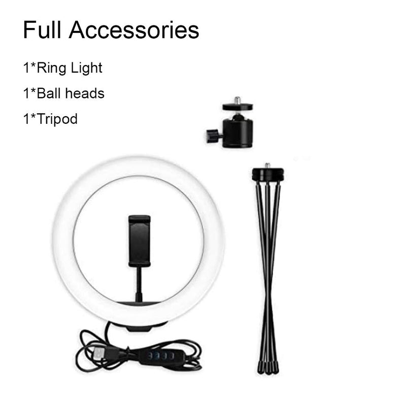 LED 10" Ring Light With Stand and Phone Holder,Desktop Circle Lamp with Tripod Mount For YouTube Video,Live Streaming, Makeup, Photography,Selfie,Shooting with 3 Lighting Modes & 10 Brightness Levels