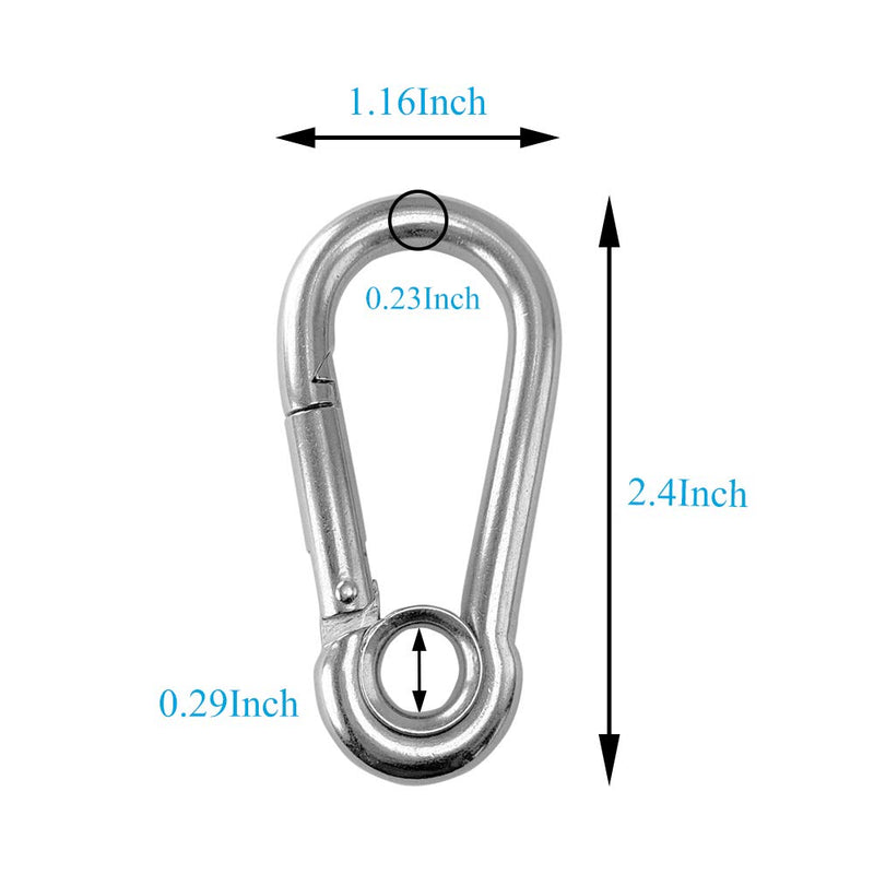 5pcs 1/4'' Stainless Steel Carabiner Clip Spring Snap Hook Link with Eyelet, 250lb Load, 2-3/8 Inch Length 1/4''