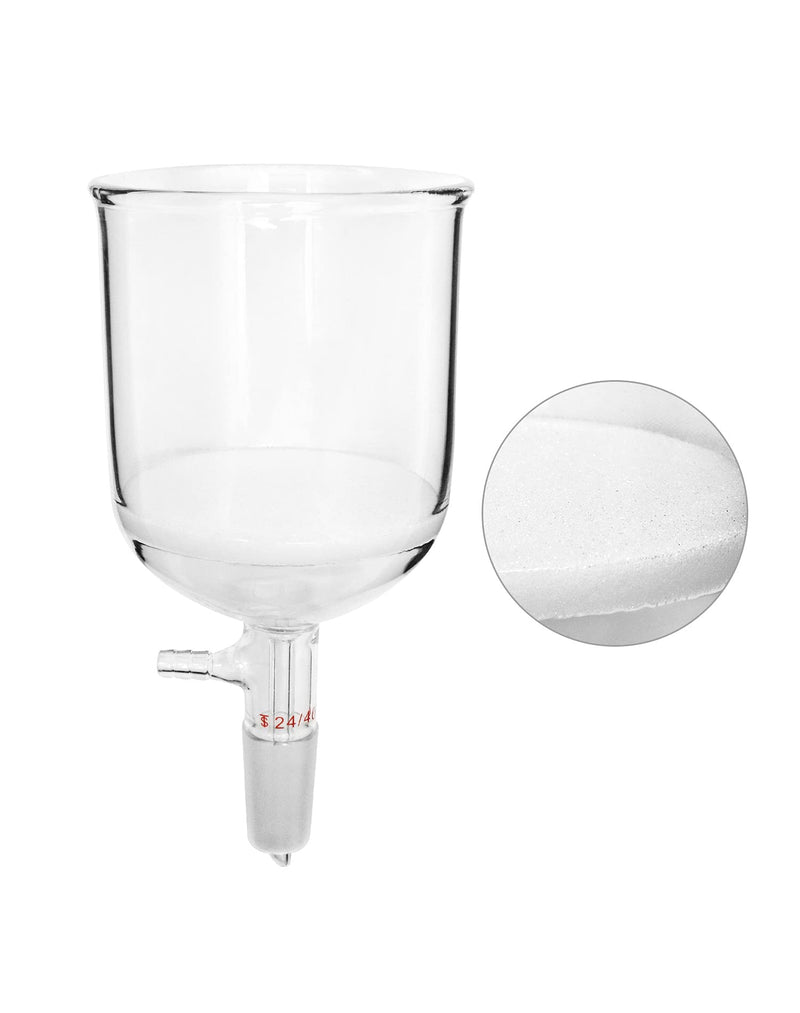 QWORK 500ml Filtering Buchner Funnel Medium Frit (G2) Lab Glassware with Standard 24/40 Joint and Vacuum Serrated Tubulation, 94mm I.D, 100mm Depth 500 ML
