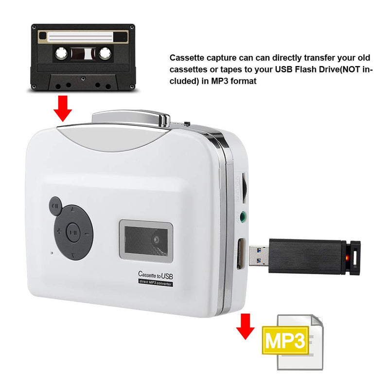Lazmin Standalone Cassette Player, USB Cassette Tape to MP3 Converter Directly to USB Disk Audio Music Player with Earphones