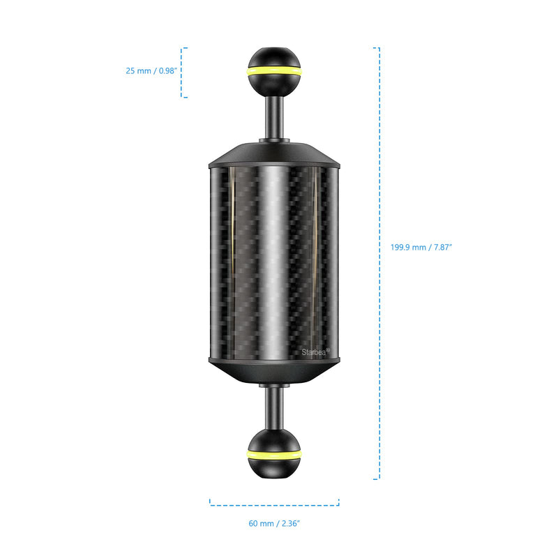 [AUSTRALIA] - Seafrogs Underwater Float Arm 1PCS Carbon Fiber Floating Dual Ball Diving Buoyancy Arm for Underwater Diving Tray Video Light/Strobe (D60mm, 7'', Buoyancy provided 240g) YR-GA-5 