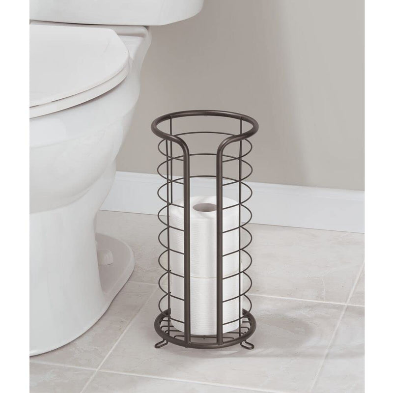 mDesign Metal Free Standing Toilet Paper Organizer Stand, 3 Rolls of Jumbo Toilet Tissue Storage, Bathroom Decor Accessory for Under Sink, Vanity, and Inside Cabinet Shelf, Omni Collection, Bronze