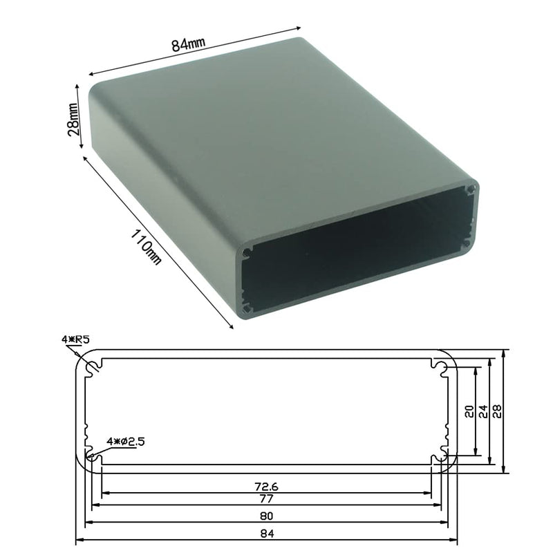 UHZBTEC Tube Type Aluminum Project Electronic Junction Case PCB Housing Box with End Plate 4.33 x 3.3 x 1.1 inch (L x W x H) U-AEE052:110x84x28mm