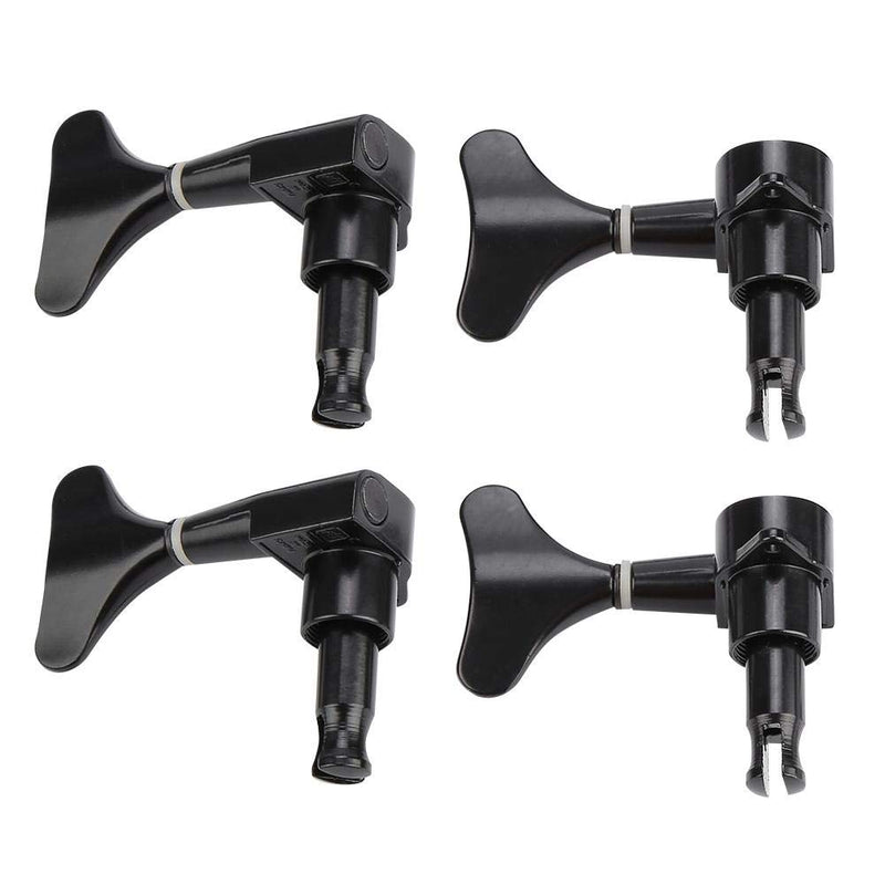 Alomejor 2L2R 4 Pieces Sealed Bass Guitar Tuning Pegs Fishtail-Shaped Button Bass Guitar Machine Head Tuners for Precision Bass and Jazz Bass Black