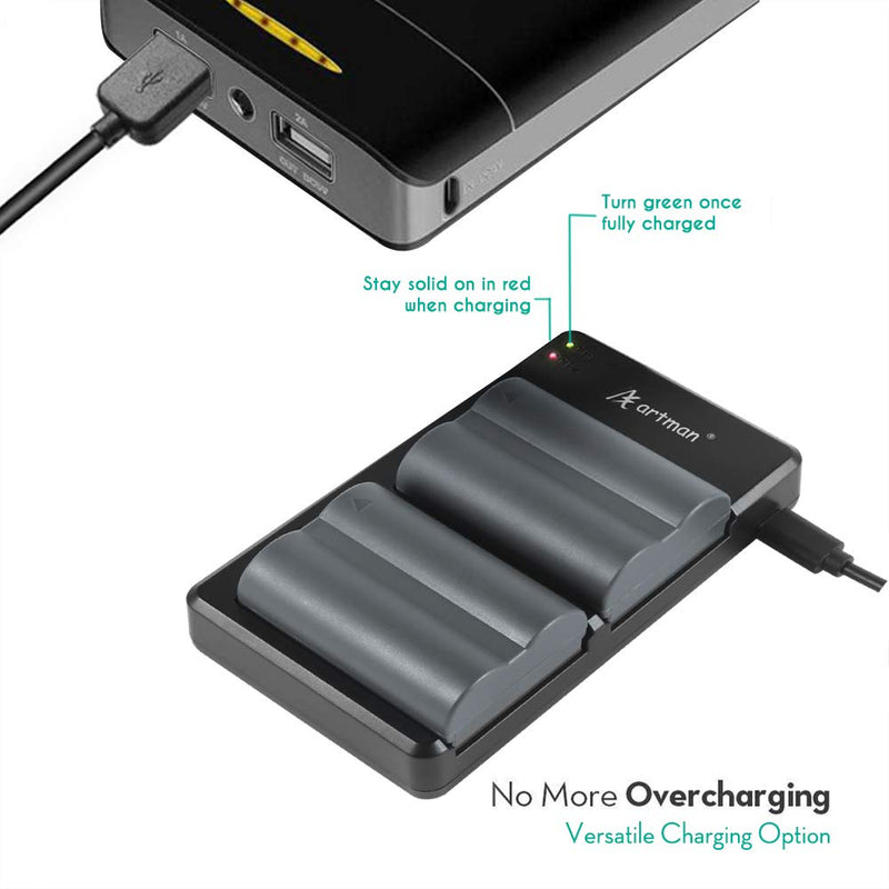 Artman 2-Pack BP-511/BP-511A 2200mah Batteries and Dual Micro USB Charger for Canon EOS 5D, 50D, 40D, 20D, 30D, 10D, Digital Rebel 1D, D60, 300D, D30, G5, Pro 1, G2, G3, G6, G1, Pro90