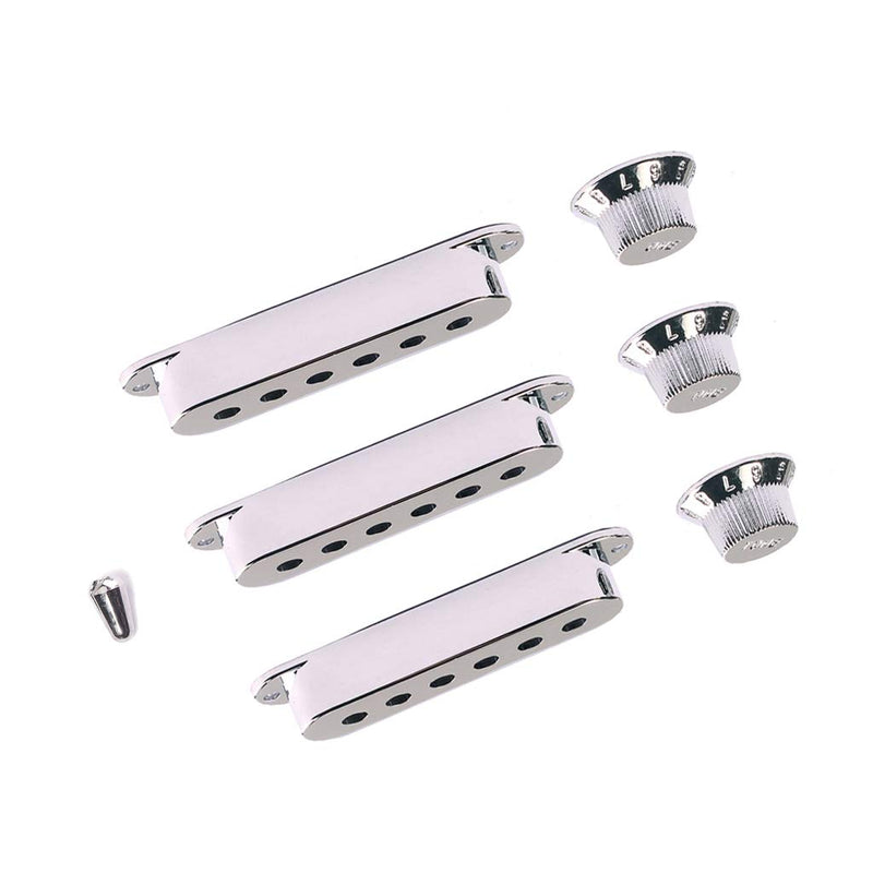 Alnicov 48/50/52mm Pickup Covers with 5 Way Switch Tip Cap for Strat Guitar Replacement, Chrome