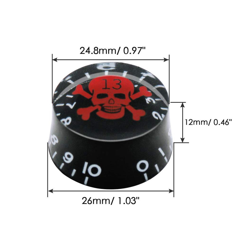 mxuteuk 4pcs Black with Red Skull Electric Guitar Bass Top Hat Knobs Speed Volume Tone AMP Effect Pedal Control Knobs KNOB-S10 Black-Red