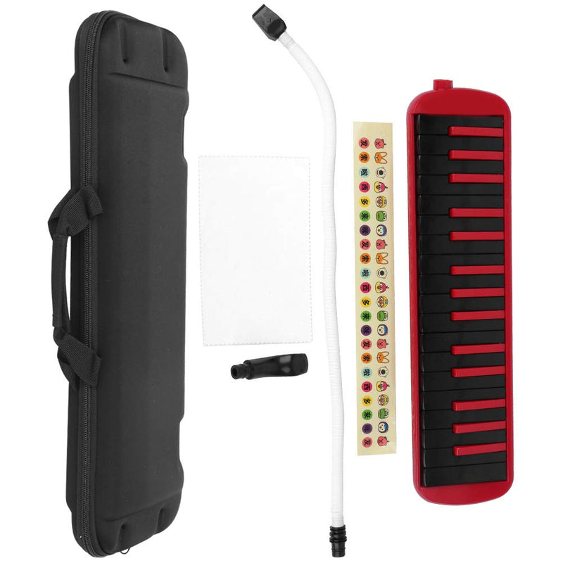 32 Piano Keys Melodica Long Tube Plastic Melodica Tube with Blowpipe Mouthpiece Storage Bag for Kids Beginners Adults Gift (Red) Red