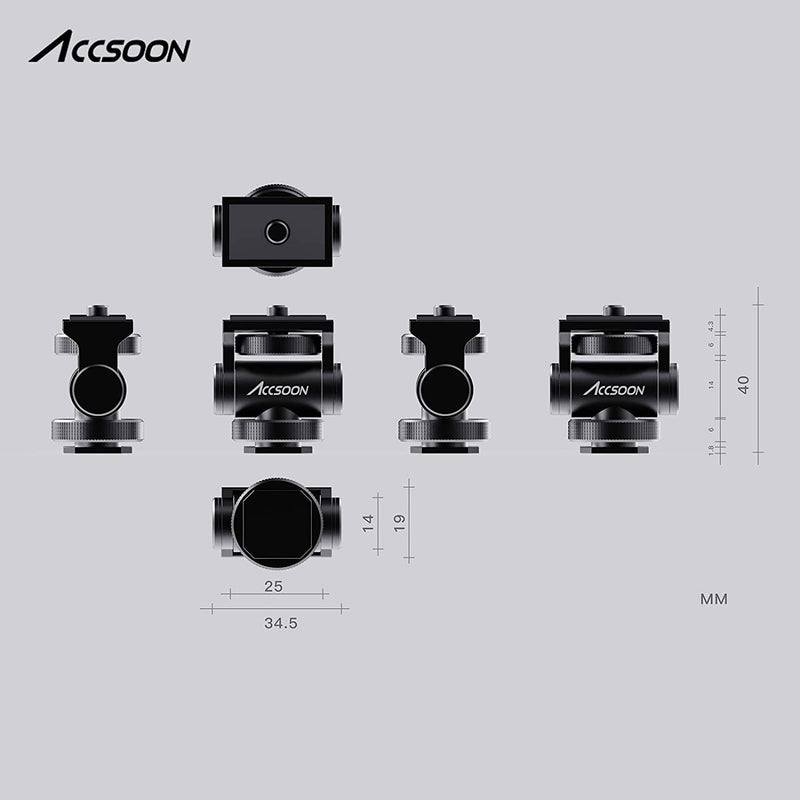 Accsoon Adjustable Cold Shoe Accessory Mounting Bracket AA-01 Field Monitor Mount Holder 1/4" Multi-Directional Cold Shoe Mount Adapter with 1/4"-20 Thread Mount Video Accessories