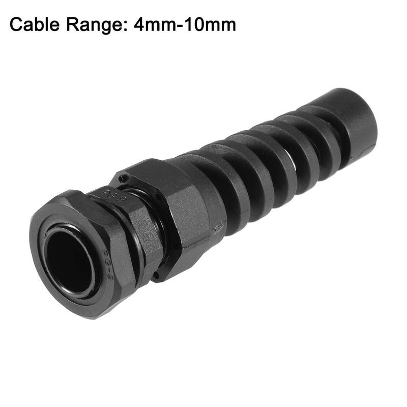 uxcell PG9 Cable Gland 4mm-8mm Wire Hole Waterproof Nylon Joint Adjustable Locknut with Strain Relief Black 10pcs