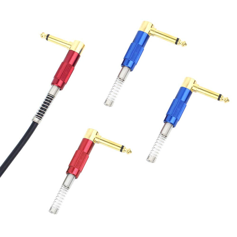 [AUSTRALIA] - 1/4" Audio Plugs 6.35 mm Plug TS Male 1/4 inch Heavy Duty Solder Type Mono Connector with Spring, Right Angle for DJ Mixer, Speaker Guitar Cables, Patch Cable, Microphone Cable Blue+Red (4 Pack) 
