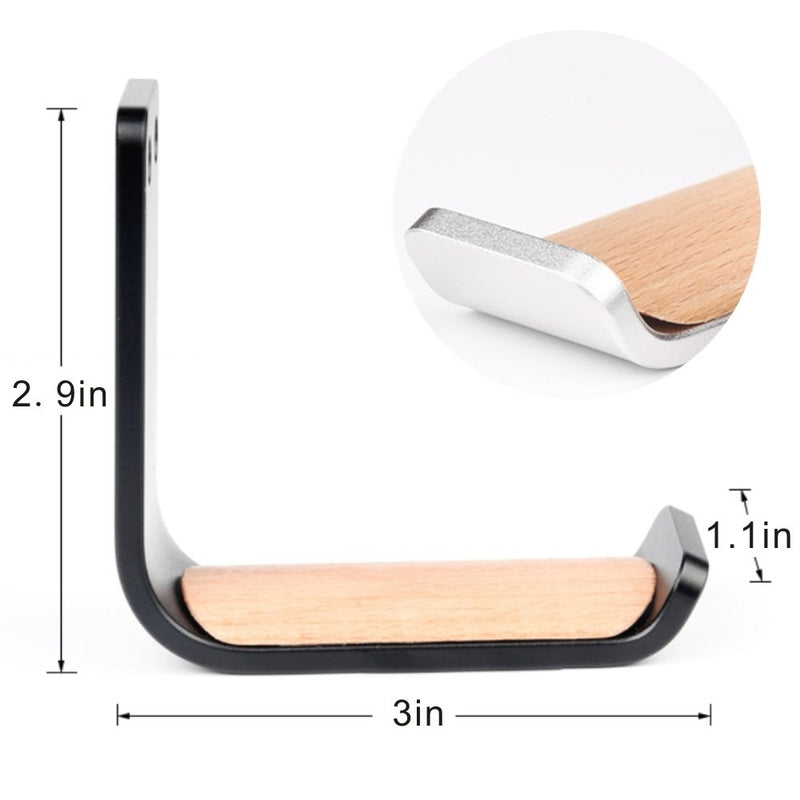 Headphone Headset Holder, XINME Stick Wooden Pad Aluminum Overhead Under Desk Desktop Wall Hook Hanger Stand Mount Holder Rack Clamp Stick-on Adhesive Black