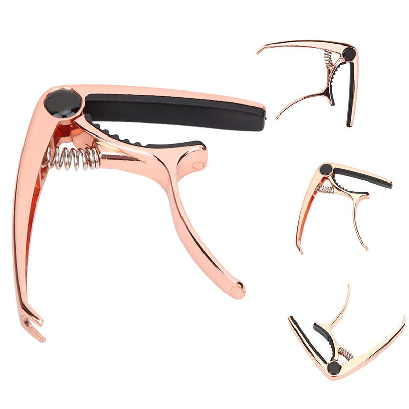 Guitar Capo Clamp,Key Tuner Zinc Alloy for Folk Guitar For 4‑6 String Guitar, Bass, Ukulele(rose gold) rose gold