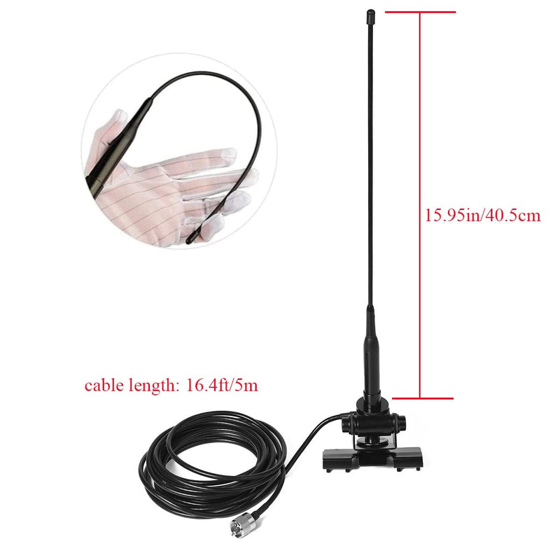Mobile Radio Antenna GMRS 155MHz/460MHz Bendable Soft Whip Car Radio Antenna w/16.4ft Coaxial Cable PL259 Male Connector and Bracket Clip NL-R2