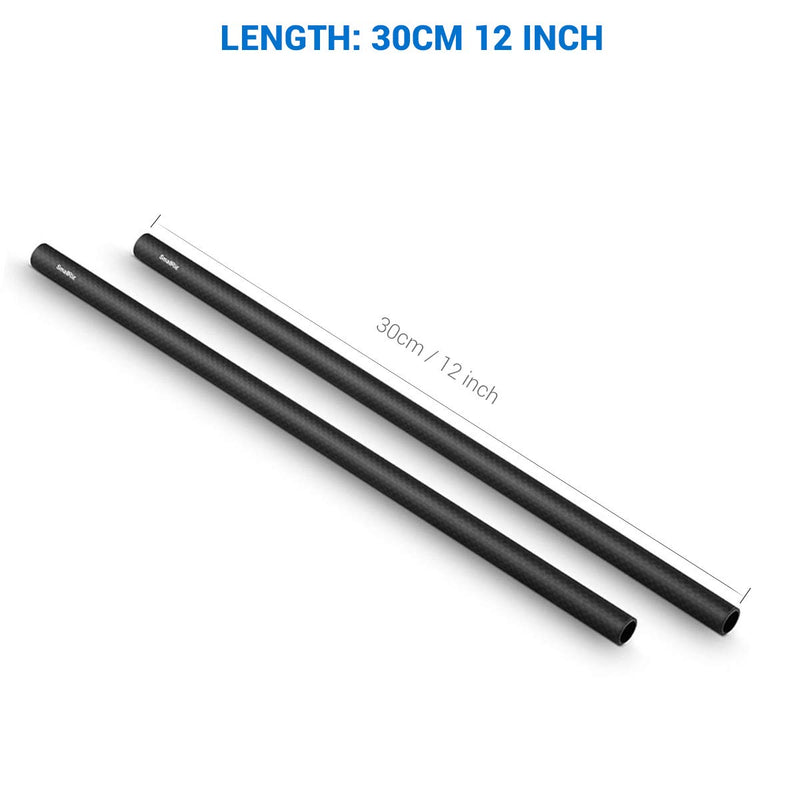 SMALLRIG 15mm Carbon Fiber Rod for 15mm Rod Support System (Non-Thread), 12 inches Long, Pack of 2 - 851 Carbon Fiber Rod - 12"