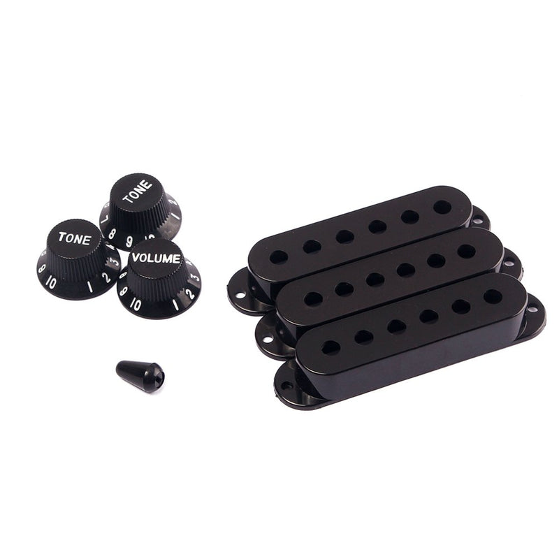 OULII Strat Guitar Pickup Covers Knobs Switch Tip Set for Fender Stratocaster Replacement Accessory Kit Black