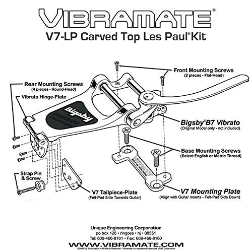 Vibramate V7-LP Les Paul Adaptor Mounting Kit, For Bigsby B7, Aluminum