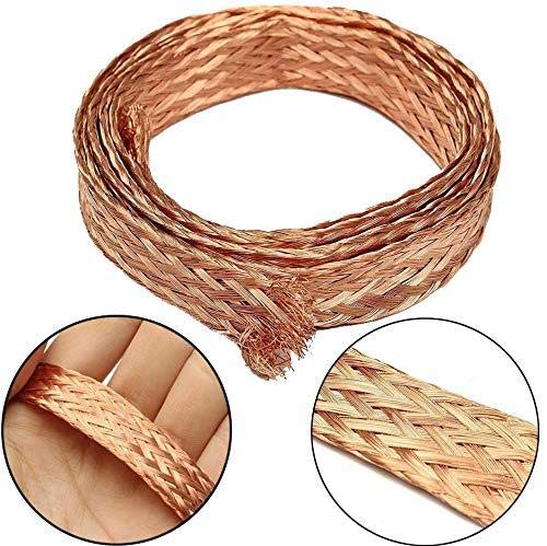 10ft 8mm Flat Copper Braid Cable Bare Copper Braid Wire Ground Lead