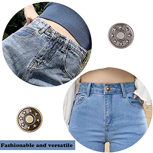12 Sets 17mm Replacement Jean Buttons, No Sew Instant Button Detachable Pants Button Pins, Removable Metal Button to Extend or Reduce Pants Waist Size, Cowboy Clothing Jackets Bags Button 1*