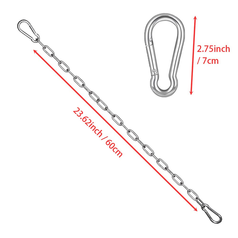 Hammock Hanging Chain 2PCS Porch Swing Chain Hanging Chair Chain with 4 Carabiners Hammock Chair Hardware for Indoor Outdoor Playground Hanging Chair Hammock Chair Punching Bags(23") (2) 2