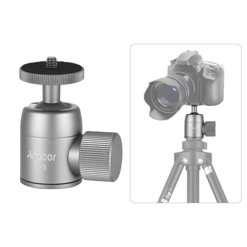 Andoer D-3 Mini Tripod Ball Head Aluminium Alloy Tripod Mount Ballhead with 1/4inch Srew 3/8inch Screw Hole 360° Rotating Panorama for Smartphones Cameras DSLR Max. Load 3kg