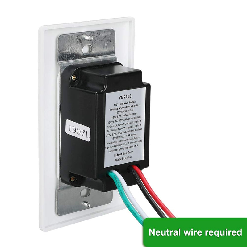 ECOELER Motion Sensor Light Switch, Single Pole in-Wall PIR Infrared Motion Activated Wall Switch, Neutral Wire Required, Vacancy & Occupancy Mode Available, Title 24, UL Certified, White 4Pack 4