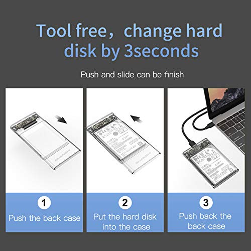 External Hard Drive Enclosure, SNANSHI USB 3.0 to SATA III Adapter for 2.5" SATA SSD HDD 9.5mm 7mm Hard Drive Case Housing with UASP, Tool-Free Design - Clear Clear USB3.0 Micro B
