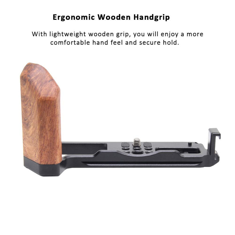 Camera Hand Grip for Fuji Fujifilm XT4 X-T4, Aluminum Alloy Video Bracket Accessories with Arca Swiss Plate, Wooden Side Grip and Cold Shoe Mount