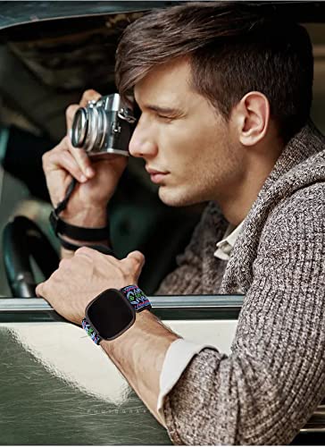 5 Pack Elastic Nylon Bands Compatible with Fitbit Versa / Versa 2 / Versa Lite / Versa SE for Women Men, Adjustable Breathable Fabric Sport Elastic Wristband for Fitbit Versa Smart Watch Combination 4