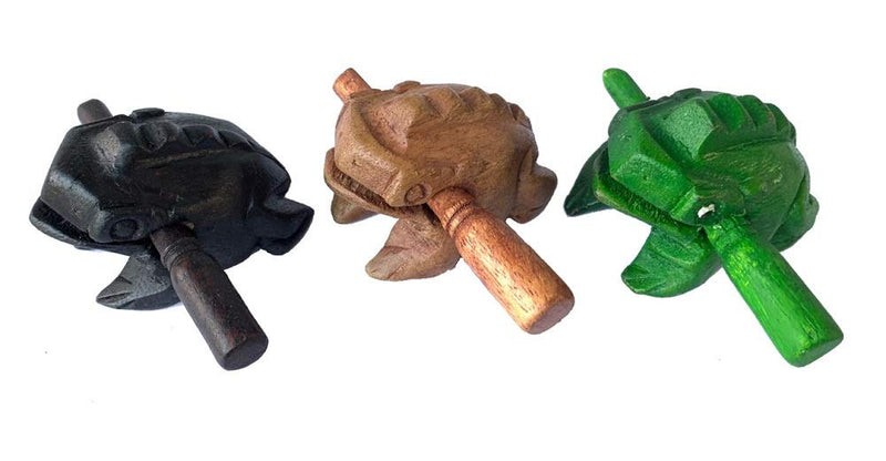 Percussion Instruments Wooden Frog 3 Pieces Set of 2 Inch Small Wood Carving Black Frog Musical Instrument, Products From Thailand, wooden frog musical instrument.