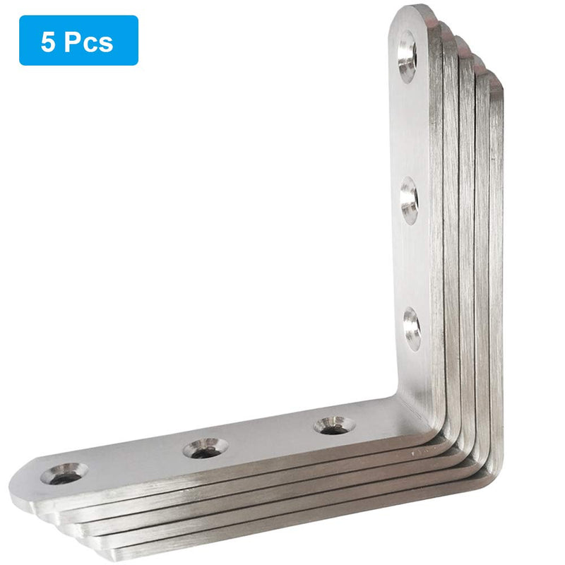JUBEIJIA 5 Pcs Heavy Duty Stainless Steel Corner Braces 80 x 80 x 20mm L Shaped Corner Brackets 90 Degree Joint Right Angle Brackets for Wood with Screw