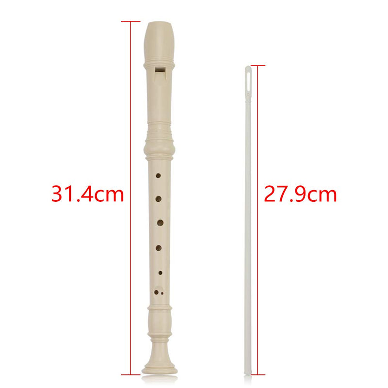 MotBach 3 Pack German Style 8 Hole Recorder Instrument, Plastic Resin Soprano Descant Recorder with Cleaning Rod. Storage Bag(Ivory White)