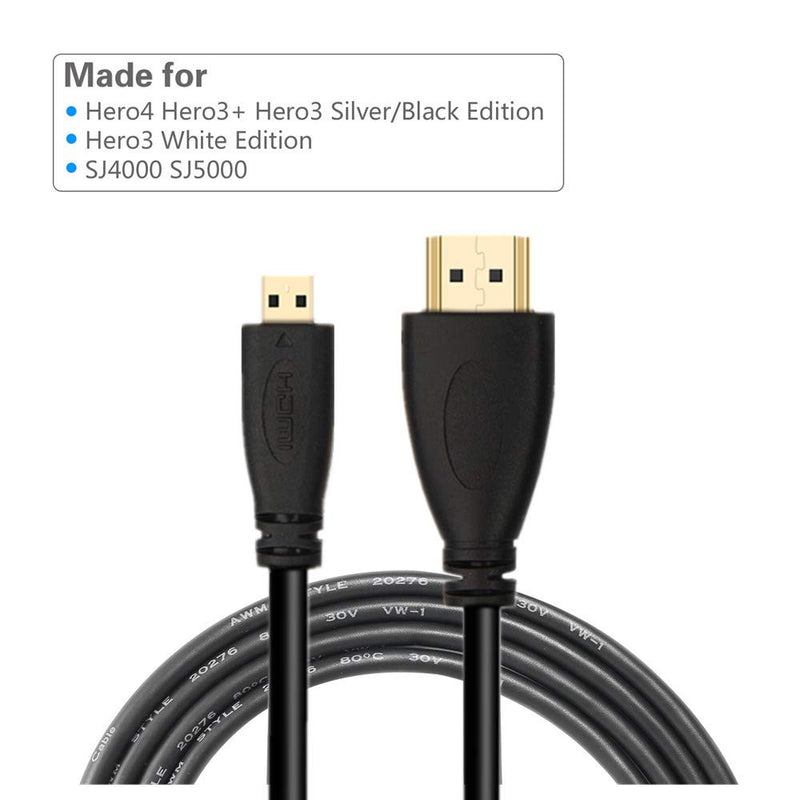 DFIEER High Speed HDMI HD Video Cable for Gopro Hero 7 6 5 4 Fusion Black Silver 3+ 3 and Sjcam Sj4000 Sj5000-5feet/1.5m (Pack-1)