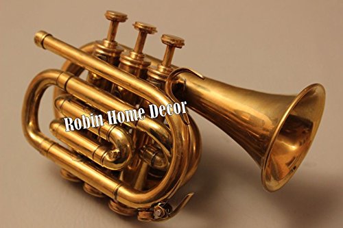 Robin Exports AAA Decorative Showpiece Brass Pocket Trumpet Cornet Solid Brass Pocket Cornet
