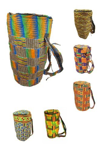 [AUSTRALIA] - African Kente Print Djembe Bag - Backpack style case fits 12.5" x 22" djembe drums - Zip top opening 