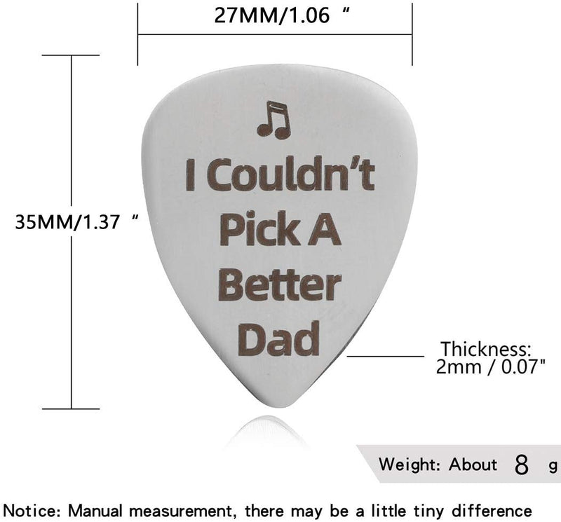 A Birthday Gift for Father’s Day, ICouldn't Pick a Better Dad Stainless Steel Guitar Pick with Leather Bag Keychain