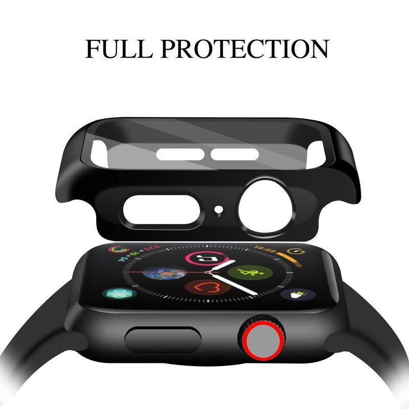 [2 Pack] Compatible for Apple Watch 38mm Series3/2/1 Tempered Glass Screen Protector with Hard Black Case, YMHML Full Coverage Easy Installation Bubble-Free Cover for iWatch Accessories