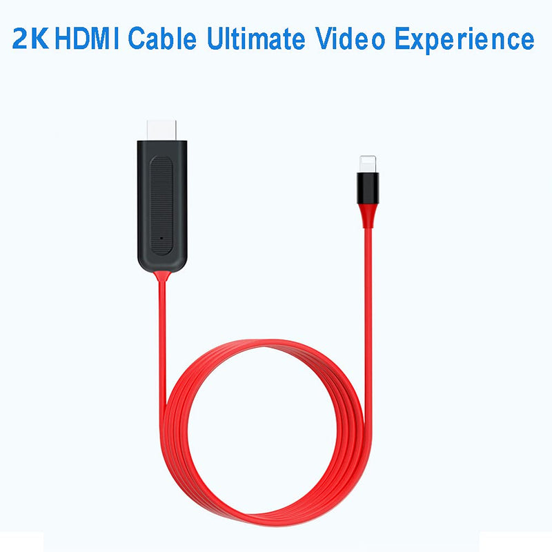 [Apple MFi Certified] Lightning to HDMI,Lightning to HDMI Adapter Cable 2K Lightning to Digital AV Adapter Sync Screen Converter for iPhone iPad iPod on TV Monitor Projector-6.6ft,Red,Plug and Play Red