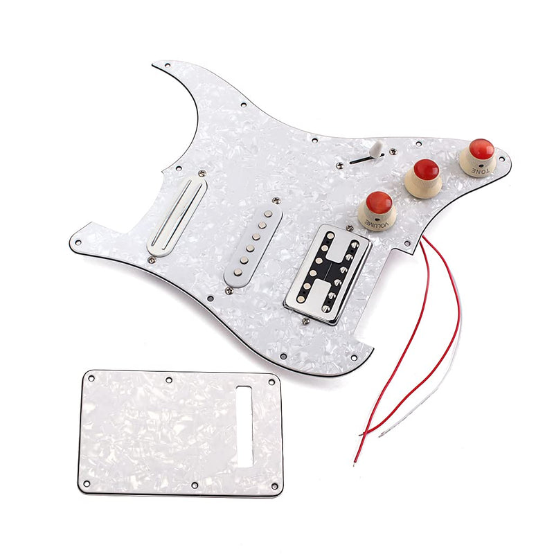 Alnicov 3-Ply SSH Prewired Loaded Pickguard Scratch Plate Single Coil Alnico 5 and Humbucker Magnet Pickups Assembly Set for ST Strat Electric Guitar(White Pearl)