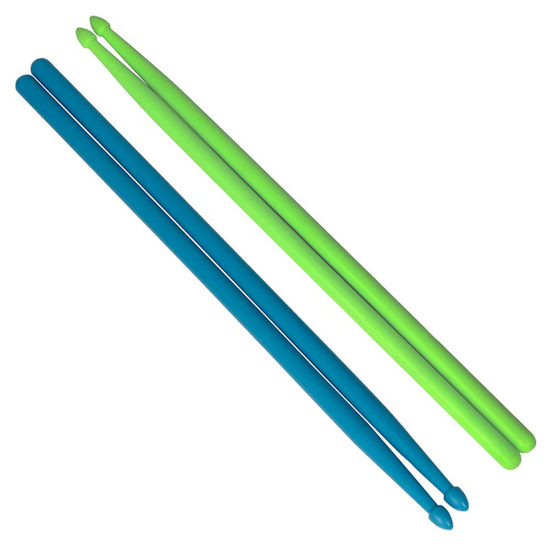 Mowind 5A Nylon Drumsticks for Drum Set Lightweight Drum Sticks 2 Pairs Blue and Green