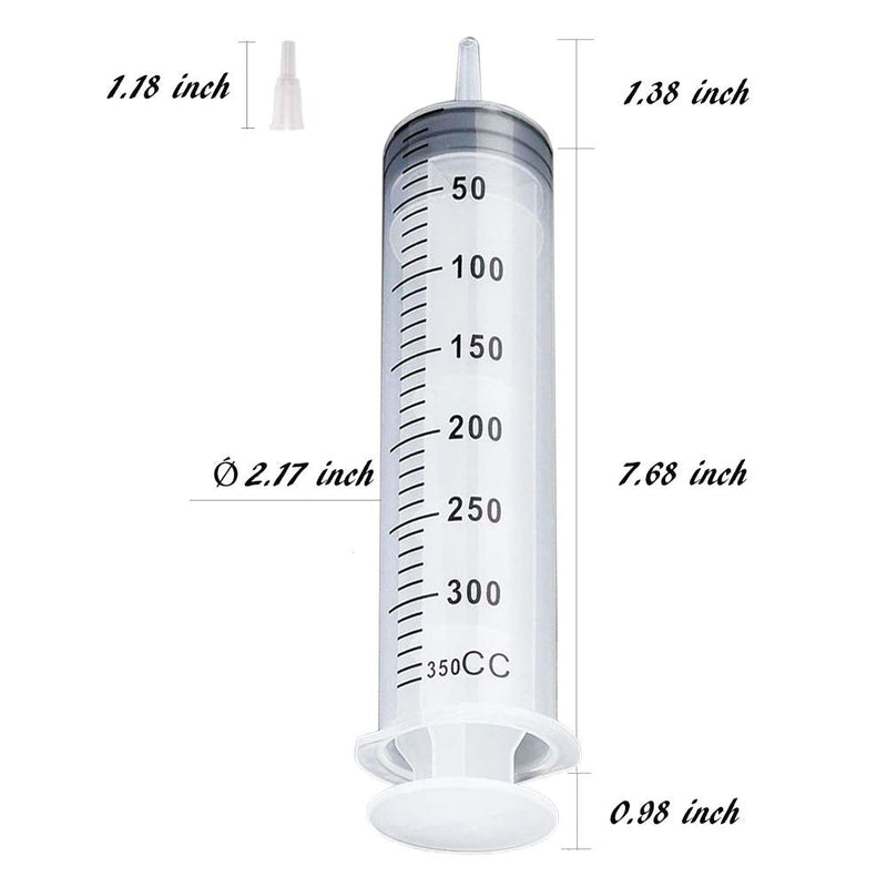 QuietN 350ml Syringe with Adapter, Plastic Large Syringe Without Needle for Scientific Lab Supplies, Pet Feeding Syringe Disposable, Liquid Measurement and Automotive Syringe Injection