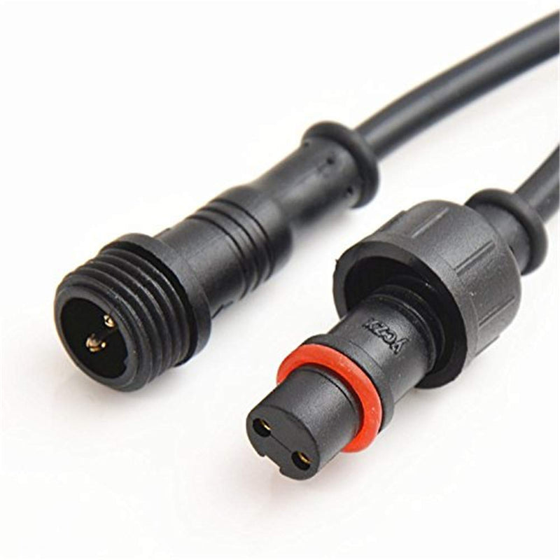 [AUSTRALIA] - WESIRI 5Pairs 2 Core 2pin Black Pigtail Plastics Waterproof IP65 LED Connector Male Female 40cm/Pair Applicable 0.3mm² 15mm Nut for LED Lights 2pin Small 