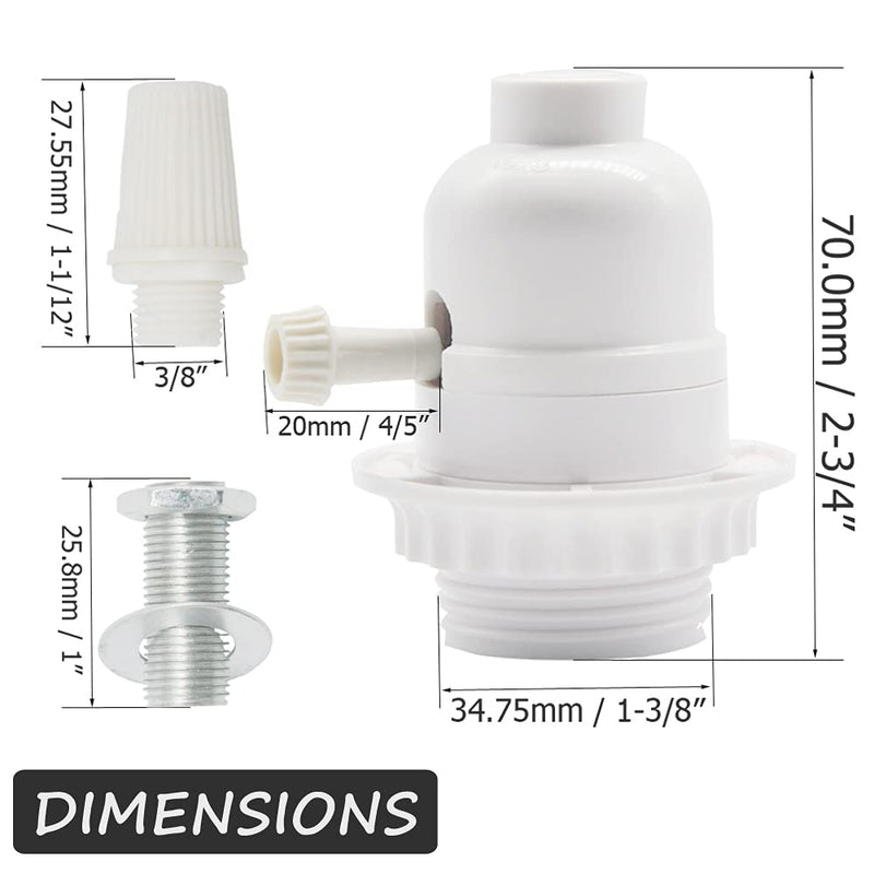 3-Way Light Socket, Medium Screw E26 Lamp Threaded Shell with Ring,Turn for Low-Medium-High Light Settings,White Color Threaded Socket for DIY Project,UL Listed (2) 2