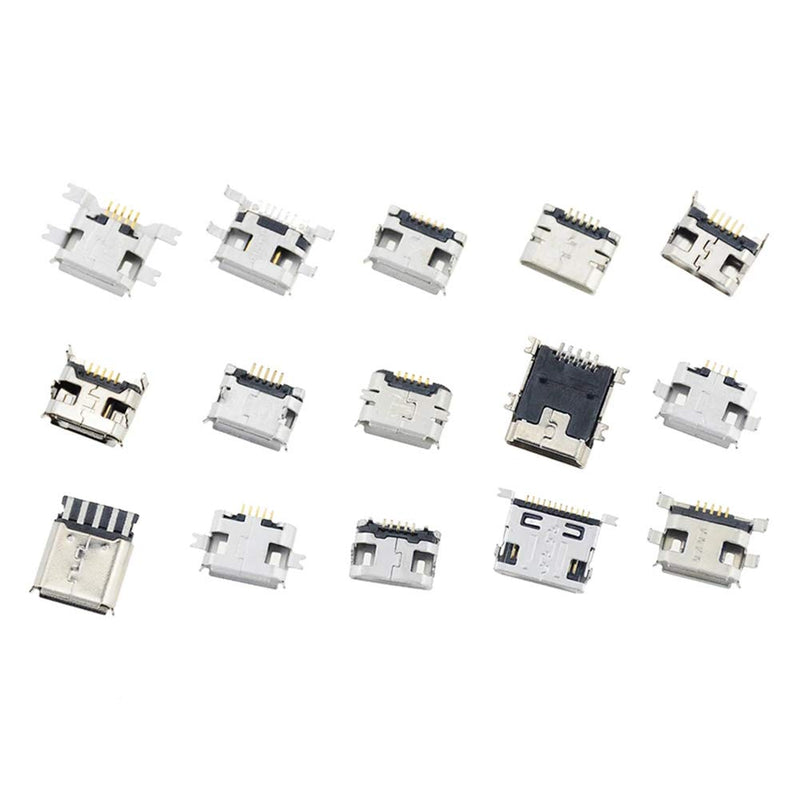 Teansic 150Pcs Micro Sockets USB Connectors Assortment Kit 15Models Plug Connector Jack Solder USB Repair Replacement Adapter Set