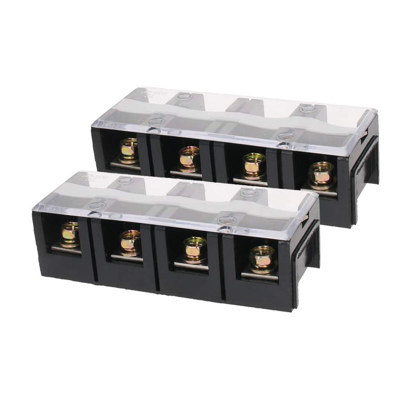 Heyiarbeit 2pcs Dual Row Terminal Block 600V 60A 4 Positions Screw Terminal Strip Barrier Block 60A 4P