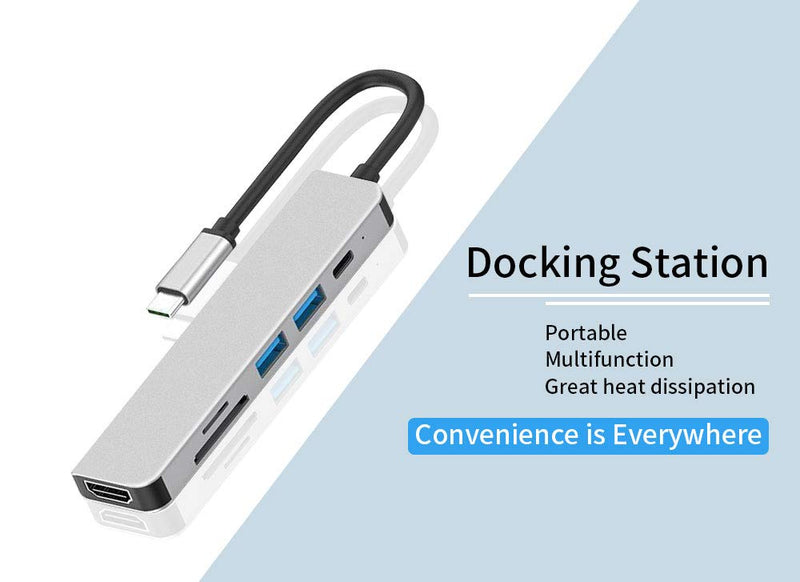 USB C Docking Station-USB Hub NDLLGOF 6 in 1 Multiport Adapter with 4K HDMI, 2 USB 3.0 Ports, SD/TF Card Reader, 87W PD 3.0 Charging Compatible for MacBook, ipad Pro,Windows,or Other Type C Devices