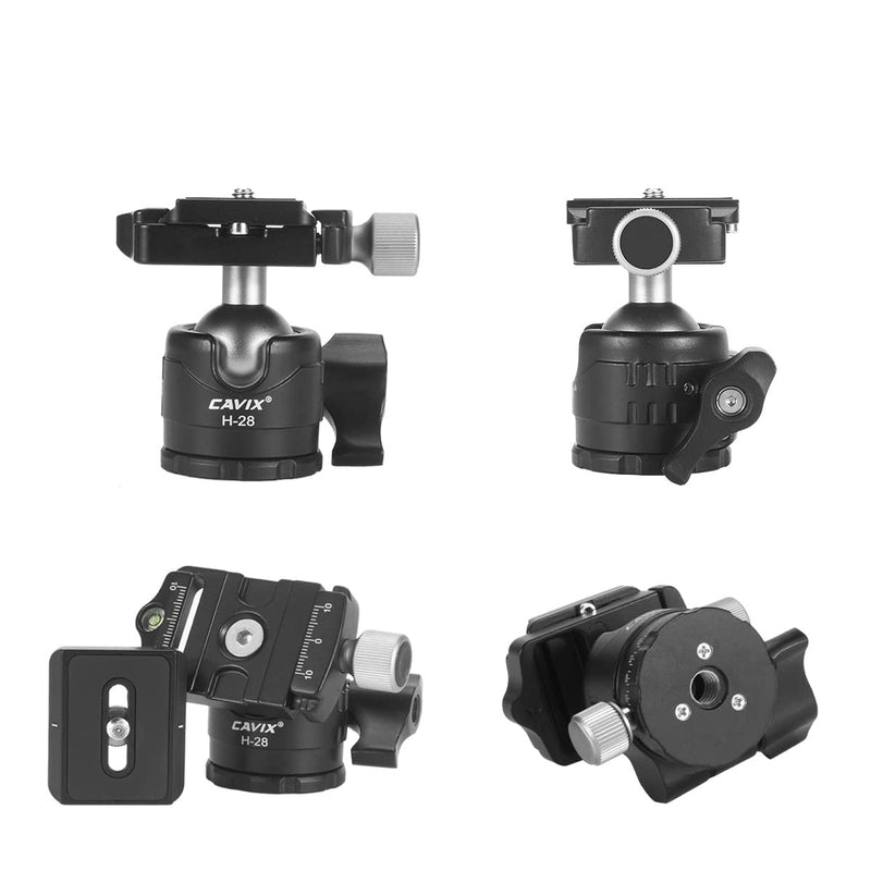 CAVIX 28mm Ball Head Low Profile Tripod Head 360° Panoramic Metal Ballhead w 1/4" Arca Swiss QR Plate &3/8" Thread Mount for DSLR Cameras Tripod Monopod Camcorder Slider Max Load 22lbs/10kg H-28 28