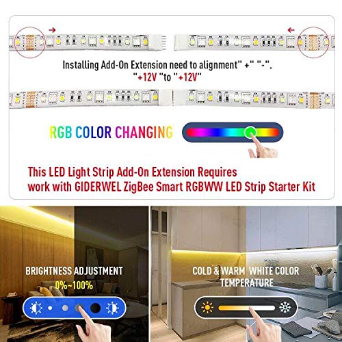 [AUSTRALIA] - GIDERWEL RGBCCT LED Light Strip Add-On Extension Accessory,(Requires ZigBee Smart RGBWW LED Strip Starter Kit)40 inch RGB and Cold White Warm White Dimmable Ambiance LightStrip Plus 40in Rgbcct Lightstrip Add-on Extension 