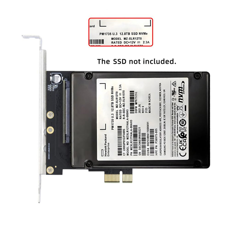 [AUSTRALIA] - Cablecc PCI-E 4.0 X1 to U.2/U.3 SFF-8639 Host Adapter for PM1735 NVMe PCIe SSD Black 1X to U.2+U.3 Adapter 